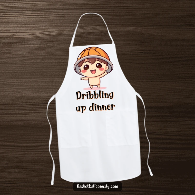 Funny Basketball Hat Apron: Cute character wearing a basketball hat, adding humor and sporty flair to kitchen activities.