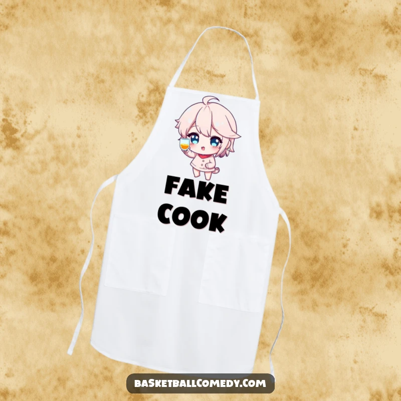 Funny kitchen apron with a basketball player executing a shot fake with a confident smirk and a playful wink, combining function and humor.
