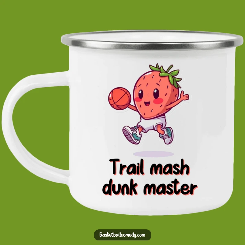Funny Slam Dunking Strawberry Camping Mug: Durable Cartoon Fruit Drinkware, A Hilarious Outdoor Gift