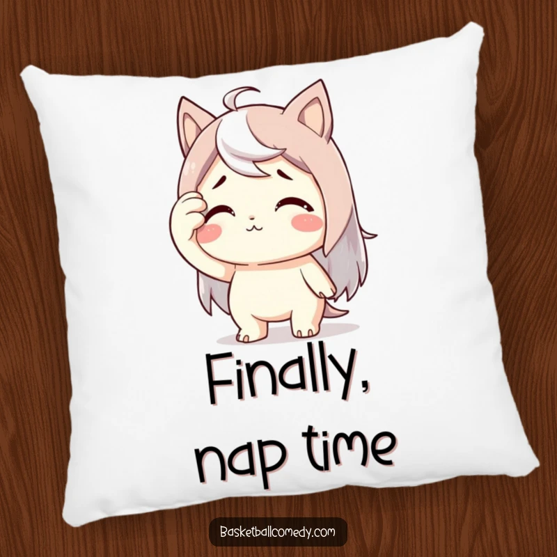 Funny pillow with a cute character wiping sweat from its brow with exaggerated relief, offering comfort and a humorous reminder of accomplishment.