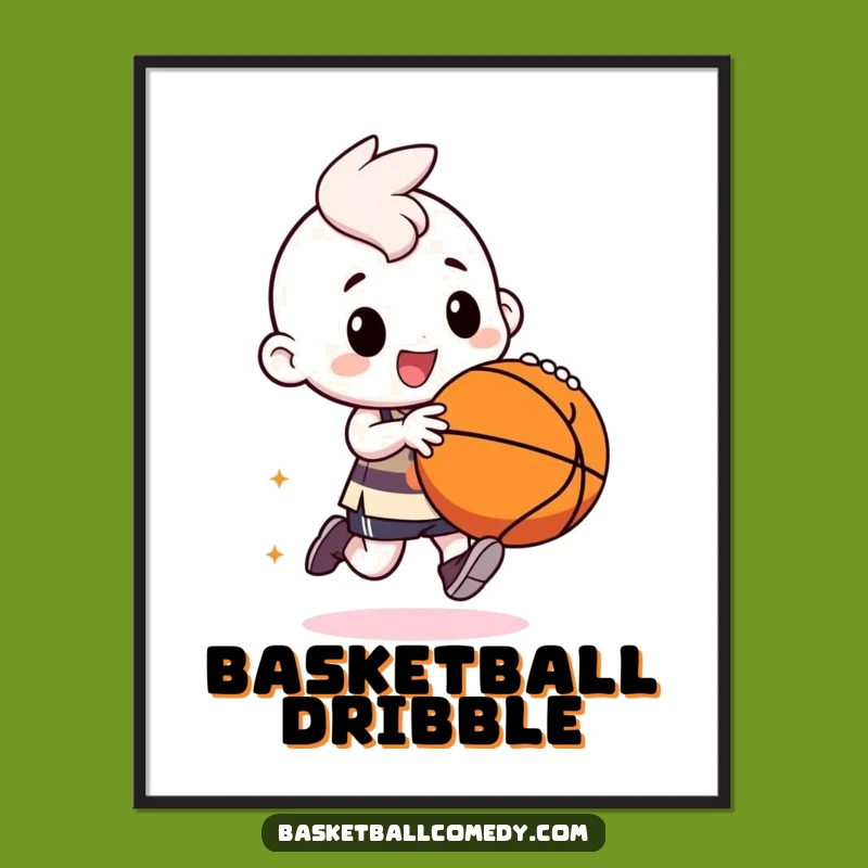 Funny Kawaii Baller Print: Dynamic Dribble, Hilarious Digital Sports Art