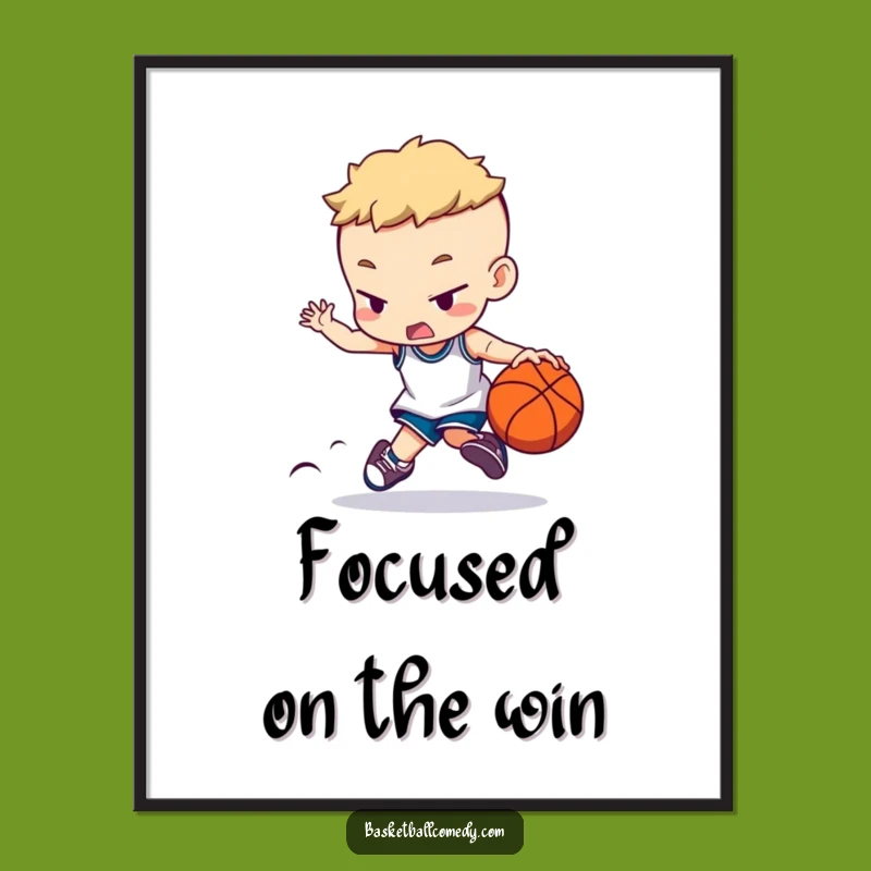 Funny Basketball Digital Art: Concentrated Dribbling Character, High-Res Funny Gift for Wall Decor