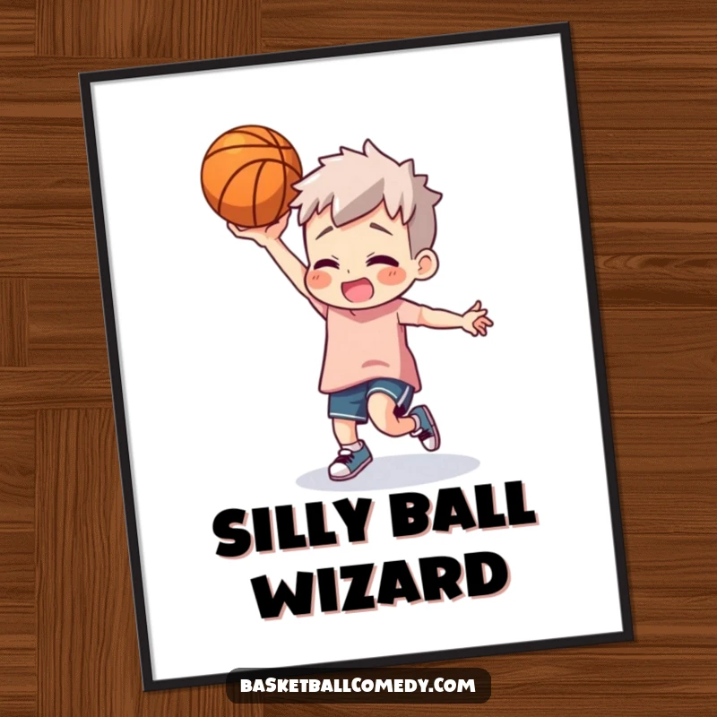 Funny basketball dancer digital art print of a character doing a silly dance with a basketball, perfect for instant decor.