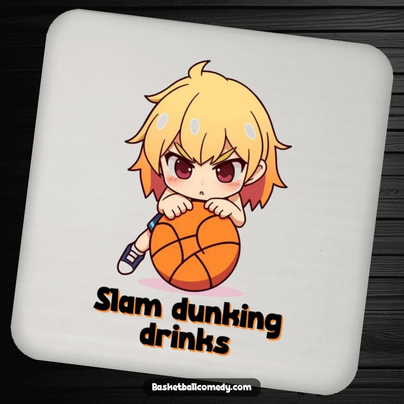 Funny Basketball Coaster: A determined character is ready to shoot a basketball, adding sporty charm and surface protection.