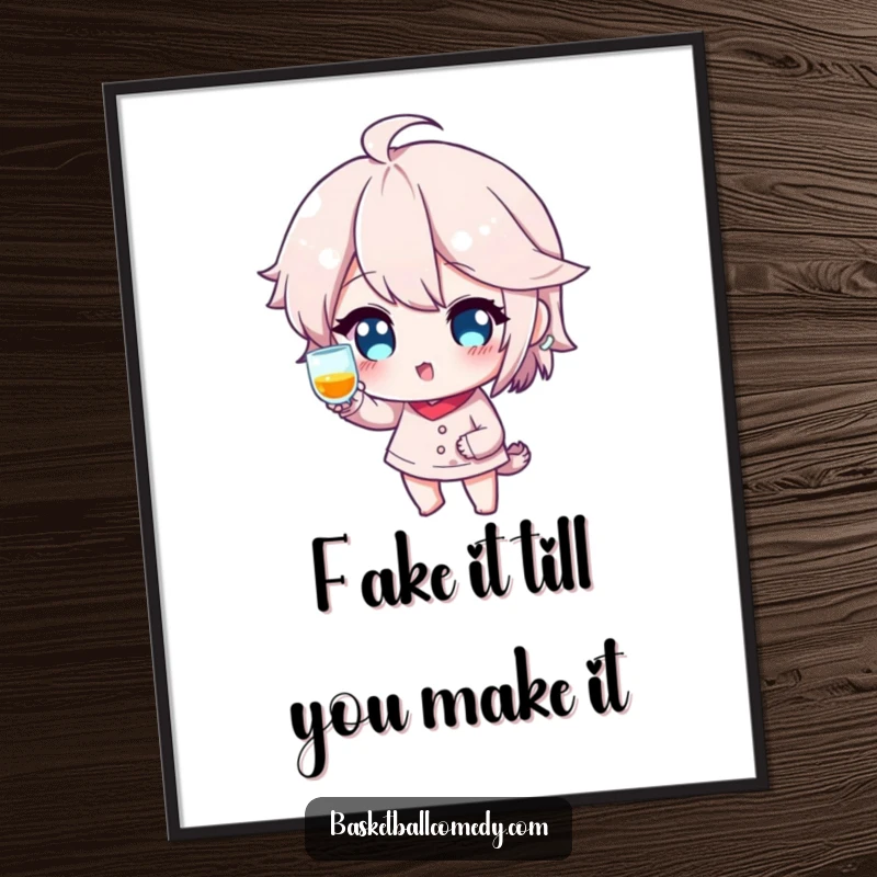 Funny Free Printable Fake Shot Wall Art: Character faking a shot with a wink, creating a humorous and playful scene for print-at-home decor.