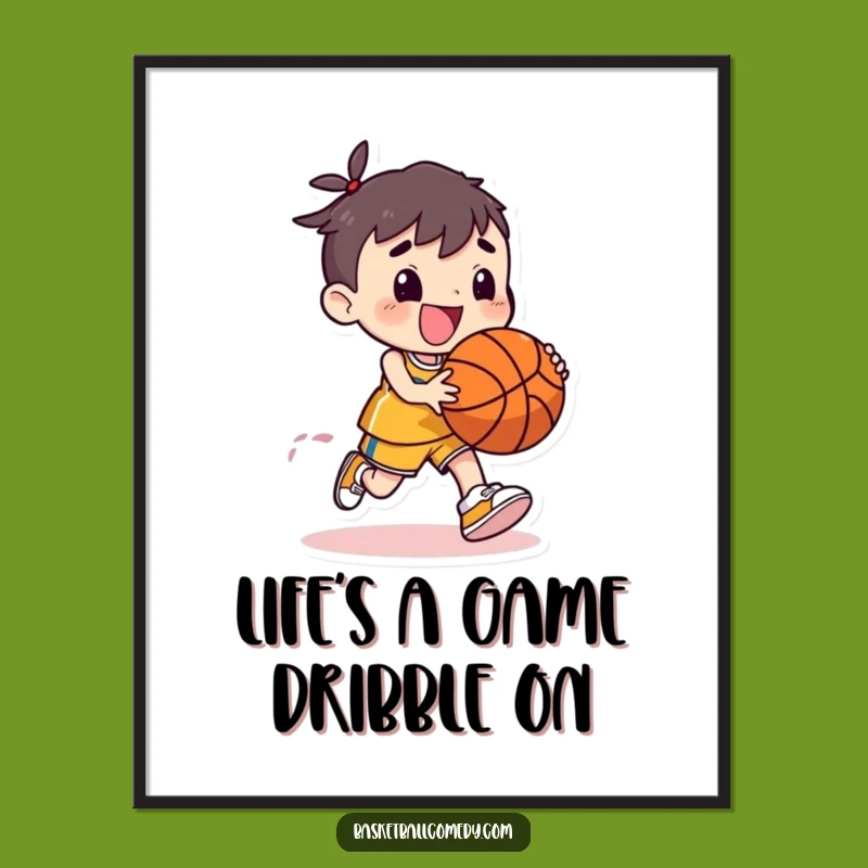 Funny Free Printable Wall Art: Joyful Basketball Dribbler, Downloadable Sports Decor