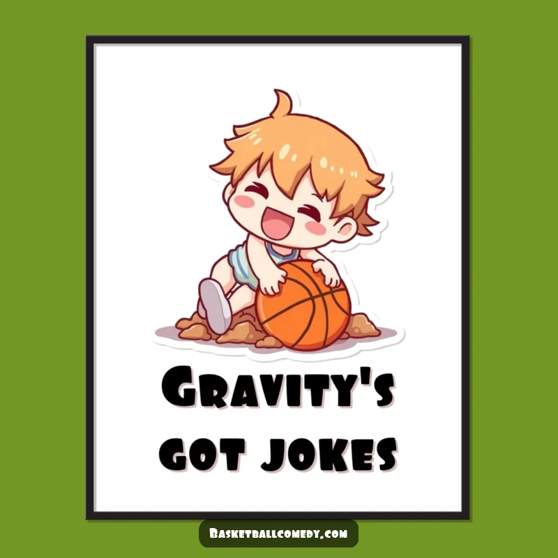 Funny Free Printable Wall Art: Kawaii Character's Hilarious Basketball Trip! Downloadable Decor for Laughs.