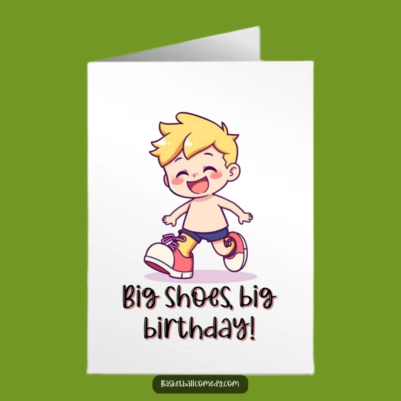 Free Printable Funny Birthday Card: Big Shoes Stumbler, Downloadable Hilarious Card