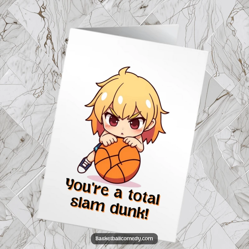 Funny Free Printable Thank You Card: a determined character in a sports pose, about to shoot a basketball.