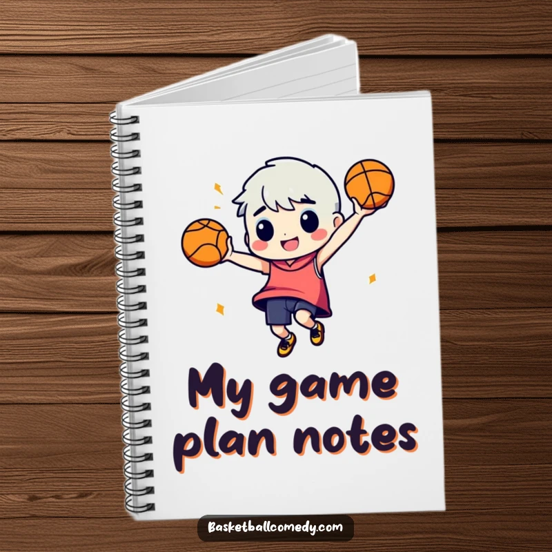 Funny notebook: A character enjoys a silly dance with a basketball, ideal for jotting down fun ideas and notes.