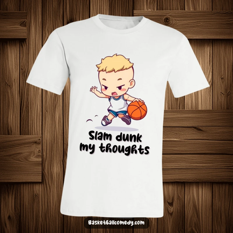 Funny t-shirt featuring a determined character with intense concentration dribbling a basketball, perfect for athletes and funny gift seekers.