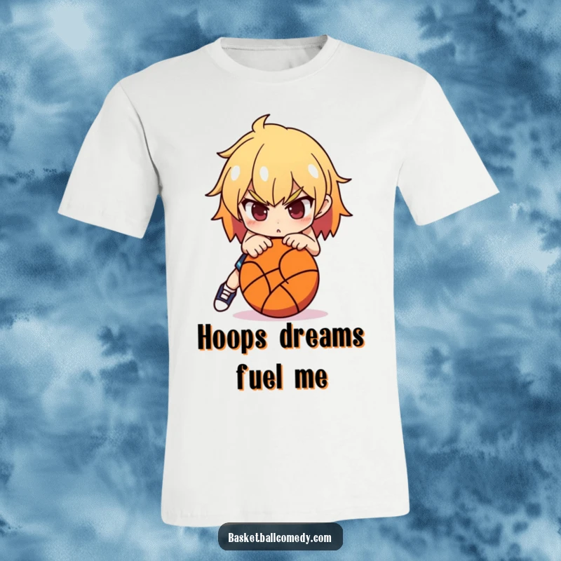 Funny Basketball T-Shirt: A determined character is focused on a basketball, ready to shoot with intense concentration and sporty flair.