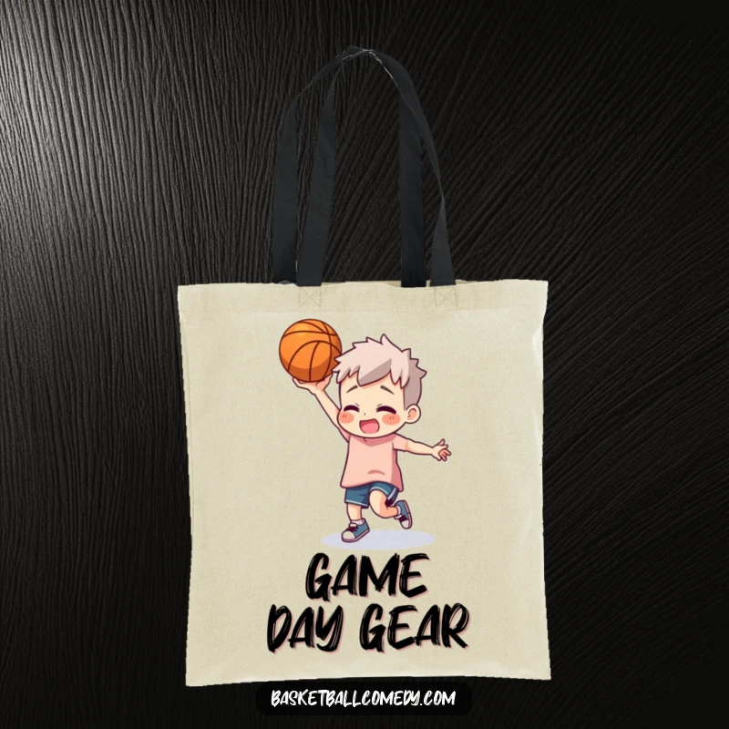 Funny basketball dancer tote bag featuring a character dancing with a basketball, perfect for carrying sports gear.