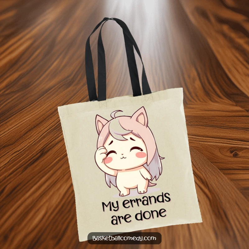 Funny tote bag showcasing a cute character wiping sweat from its brow with extreme relief, perfect for carrying victory.